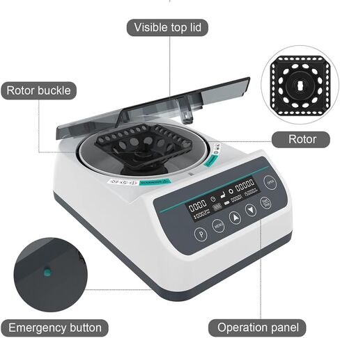 1000-12000RPM High Speed Centrifuge, Microcentrifuge with 3-in-1 Rotor, for 12-bit 0.2/0.5/1.5/2ml Tubes, 30s-59min50s Timing, 9660xg Centrifugal Force, for Science Research in Kuwait
