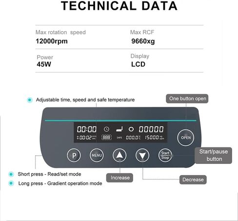 1000-12000RPM High Speed Centrifuge, Microcentrifuge with 3-in-1 Rotor, for 12-bit 0.2/0.5/1.5/2ml Tubes, 30s-59min50s Timing, 9660xg Centrifugal Force, for Science Research in Kuwait