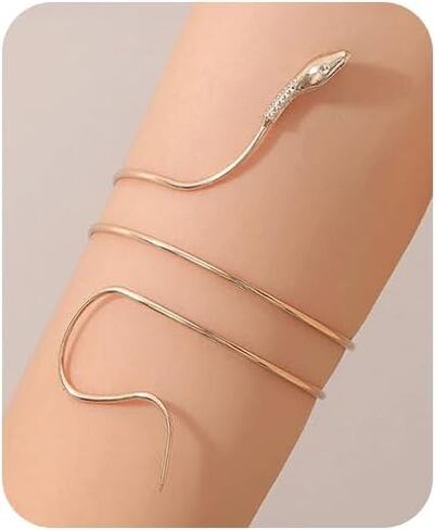 Hanfluenve Gold Snake Arm Cuff Crystal Upper Arm Band Cuff Bracelets Sparkle Rhinestones Wrist Cuff Gold Bracelet Punk Adjustable Open Cuff Armlet Armband Jewelry for Party Prom in Kuwait