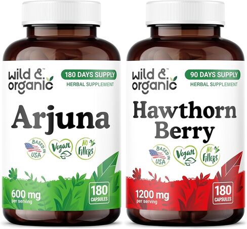 Wild & Organic Arjuna Bark 180 Capsules & Hawthorn Berry 180 Capsules in Kuwait