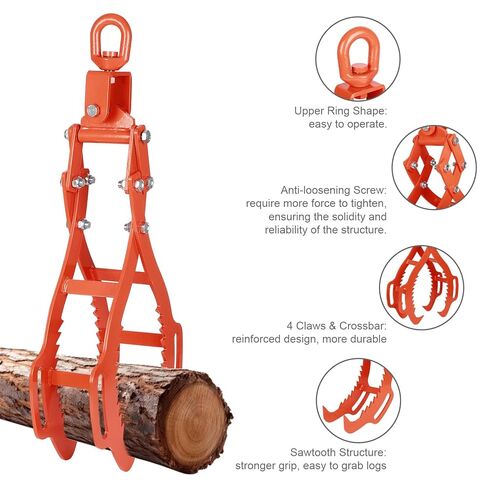 36 Inch Log Lifting Tongs, Heavy Duty Steel Swivel Dragging Tongs, 4 Claw Log Grabber Hook with Operating Handle, 3306LBS Capacity Upgraded Timber Claw Hook for Tractor ATVs Trucks Accessories in Saudi Arabia