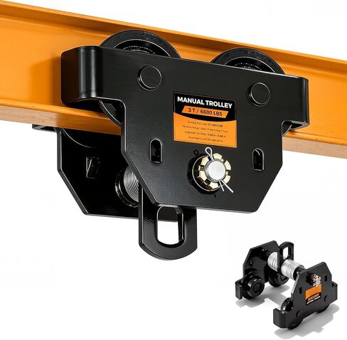 I Beam Trolley 3 Ton Manual Adjustable for I-Beam Flange Width 3.66" - 8.46", Overhead Push Beam Trolley Heavy Duty Dual Side Wheels, for Garage Hoist for Straight Curved I Beam in Kuwait