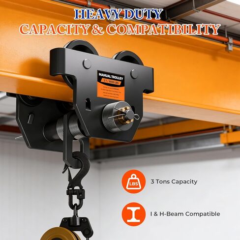 I Beam Trolley 3 Ton Manual Adjustable for I-Beam Flange Width 3.66" - 8.46", Overhead Push Beam Trolley Heavy Duty Dual Side Wheels, for Garage Hoist for Straight Curved I Beam in Kuwait