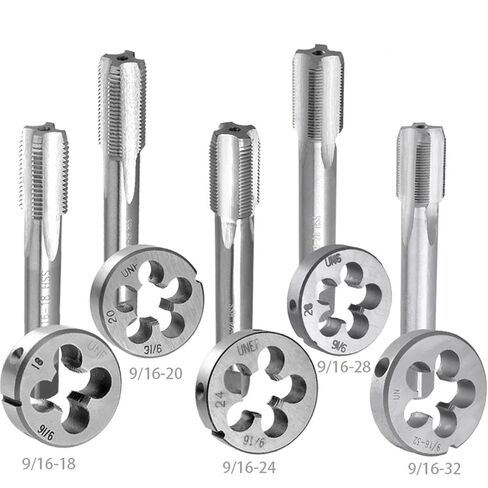 9/16-18 9/16-20 9/16-24 9/16-28 9/16-32 Tap and Die Set Right Hand, HSS Thread Taps & Round Dies(9I16-32 UN) in Saudi Arabia