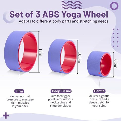 3 Pack ABS Yoga Wheel Set 660 Lbs Foam Roller for Back Pain & Stretching Back Wheel for Massage, Purple and Pink Set in Saudi Arabia