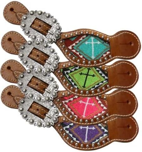 Showman Ladies Size Leather Spur Straps w/Beaded Cross Inlay in Kuwait