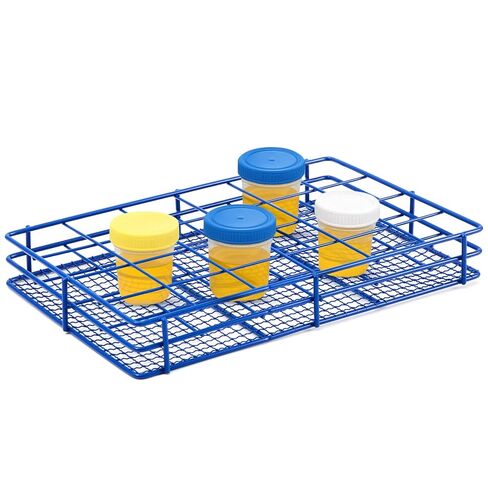 Urine Sample Collection Storage Rack 24 Slots Stainless Steel Wire Mesh Basket with Powder Coated Support Base Specimen Cups Holder Organizer for Laboratory, Medical and Industrial in Kuwait