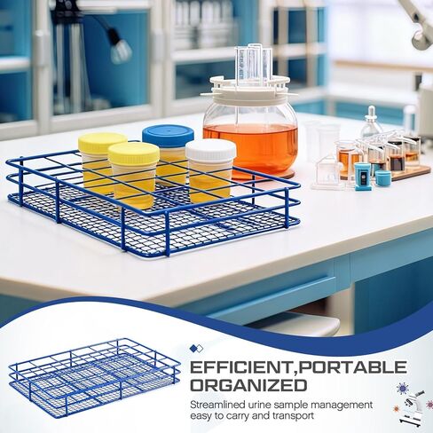 Urine Sample Collection Storage Rack 24 Slots Stainless Steel Wire Mesh Basket with Powder Coated Support Base Specimen Cups Holder Organizer for Laboratory, Medical and Industrial in Kuwait