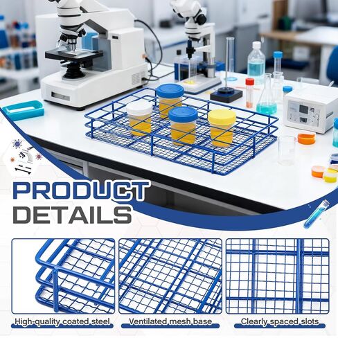Urine Sample Collection Storage Rack 24 Slots Stainless Steel Wire Mesh Basket with Powder Coated Support Base Specimen Cups Holder Organizer for Laboratory, Medical and Industrial in Kuwait