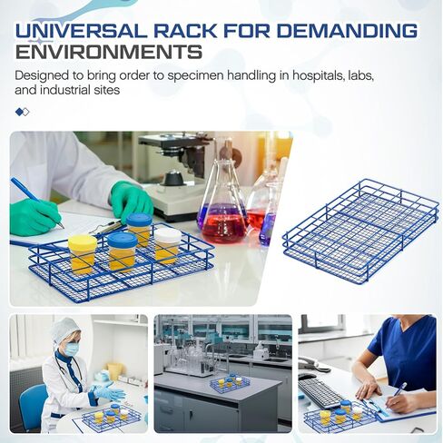 Urine Sample Collection Storage Rack 24 Slots Stainless Steel Wire Mesh Basket with Powder Coated Support Base Specimen Cups Holder Organizer for Laboratory, Medical and Industrial in Kuwait