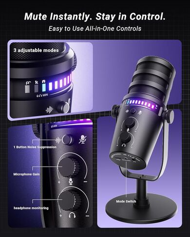 vocalsound USB PC Microphone with Mute Button & LED Light, Gain Control, Headphone Monitoring and Plug-and-Play Setup, Clear Voice for Gaming, Streaming, Video Calls and Podcast on Mac, Windows, PS5 in Saudi Arabia