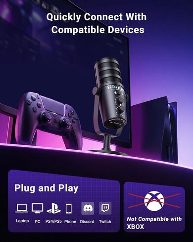 vocalsound USB PC Microphone with Mute Button & LED Light, Gain Control, Headphone Monitoring and Plug-and-Play Setup, Clear Voice for Gaming, Streaming, Video Calls and Podcast on Mac, Windows, PS5 in Saudi Arabia