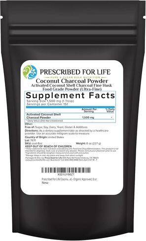 Prescribed For Life Activated Charcoal Powder, Coconut Shell Charcoal Ultra Fine Husk Food Grade Powder (8 oz) in Kuwait