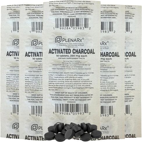 Activated Charcoal Dietary Supplement Easy to Swallow Tablets Individually Packed in Blisters Helps Occasional Gas & Bloating Detox Support Pack of 5 in Saudi Arabia