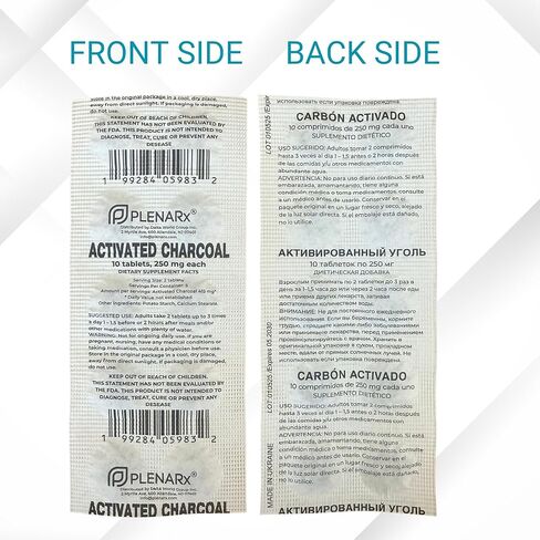 Activated Charcoal Dietary Supplement Easy to Swallow Tablets Individually Packed in Blisters Helps Occasional Gas & Bloating Detox Support Pack of 5 in Saudi Arabia