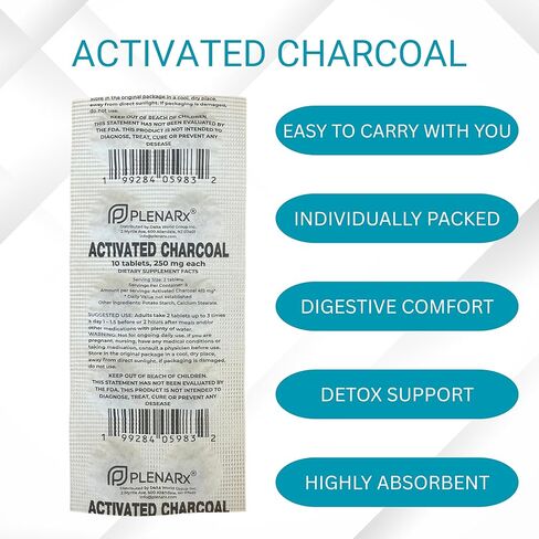 Activated Charcoal Dietary Supplement Easy to Swallow Tablets Individually Packed in Blisters Helps Occasional Gas & Bloating Detox Support Pack of 5 in Saudi Arabia