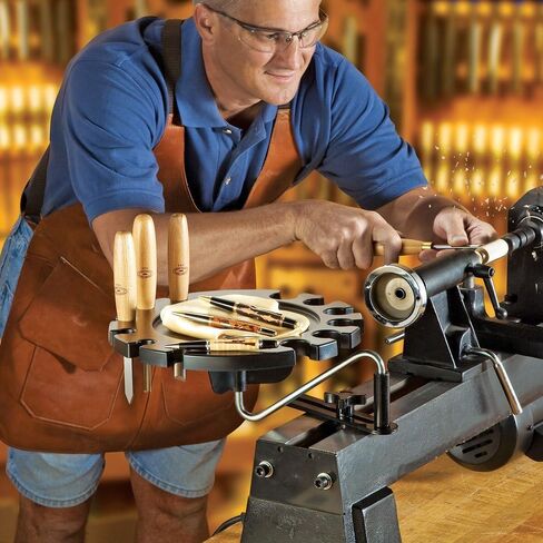 Lathe Tools Holder – Heavy-Duty Plastic Tray Holder w/Steel Pivot Arm –Round Lathe Turning Tool Holder w/12 Slots – Woodturning Tools Lathe Accessories – Tool Organizer for Lathe Chisels in Saudi Arabia