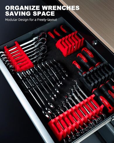منظم مفاتيح ربط معياري مكون من 42 قطعة من ROTATION، رف مفتاح ربط مغناطيسي مع ملصقات SAE ومترية، تخزين أدراج الأدوات الاحترافية، حامل شبكة قابل للتوسيع in Kuwait