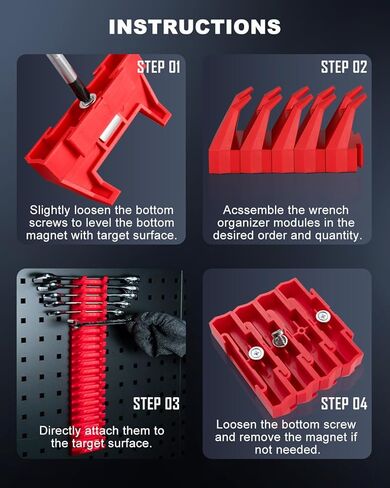 منظم مفاتيح ربط معياري مكون من 42 قطعة من ROTATION، رف مفتاح ربط مغناطيسي مع ملصقات SAE ومترية، تخزين أدراج الأدوات الاحترافية، حامل شبكة قابل للتوسيع in Kuwait