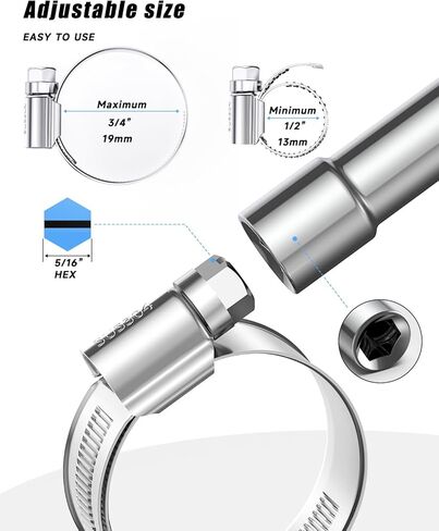 120 قطعة 5/16 بوصة إلى 2 بوصة (8 مم - 50 مم) مجموعة مشابك خرطوم شديدة التحمل، مشبك خرطوم محرك ترس دودي من الفولاذ المقاوم للصدأ SEKSUALA 304، مشبك أنابيب خط الوقود المعدني للسباكة والسيارات والتطبيقات الميكانيكية in Kuwait
