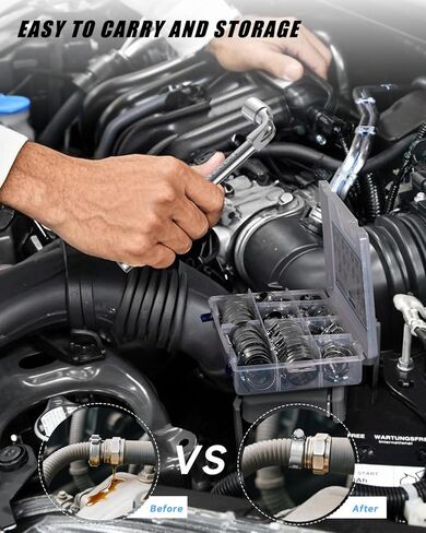 120 قطعة 5/16 بوصة إلى 2 بوصة (8 مم - 50 مم) مجموعة مشابك خرطوم شديدة التحمل، مشبك خرطوم محرك ترس دودي من الفولاذ المقاوم للصدأ SEKSUALA 304، مشبك أنابيب خط الوقود المعدني للسباكة والسيارات والتطبيقات الميكانيكية in Kuwait