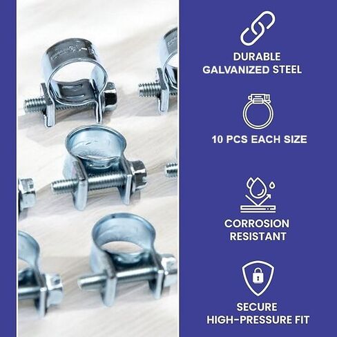 30pcs -1/4" 5/16" 3/8" Fuel Injection Gas Line Hose Clamps Clip - Pipe Clamp Assortment Kit - Perfect for Automotive, Agriculture, Plant & Construction - Mini Hose Clamp - BEAU-5043 in Kuwait