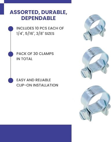 30pcs -1/4" 5/16" 3/8" Fuel Injection Gas Line Hose Clamps Clip - Pipe Clamp Assortment Kit - Perfect for Automotive, Agriculture, Plant & Construction - Mini Hose Clamp - BEAU-5043 in Kuwait