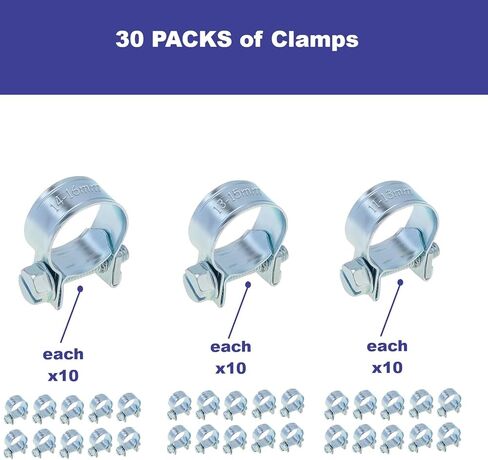 30pcs -1/4" 5/16" 3/8" Fuel Injection Gas Line Hose Clamps Clip - Pipe Clamp Assortment Kit - Perfect for Automotive, Agriculture, Plant & Construction - Mini Hose Clamp - BEAU-5043 in Kuwait