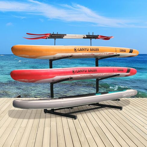 رف تخزين كاياك عالي التحمل مكون من 3 طبقات، حامل قائم بذاته مقاوم للطقس للاستخدام الداخلي والخارجي، رف تخزين قابل للتعديل لقوارب الكاياك والزورق ولوح ركوب الأمواج ولوح التجديف in Kuwait