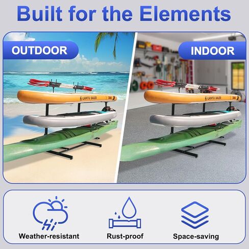 رف تخزين كاياك عالي التحمل مكون من 3 طبقات، حامل قائم بذاته مقاوم للطقس للاستخدام الداخلي والخارجي، رف تخزين قابل للتعديل لقوارب الكاياك والزورق ولوح ركوب الأمواج ولوح التجديف in Kuwait