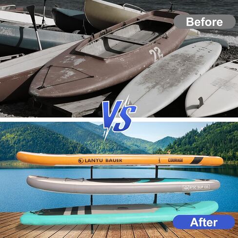 رف تخزين كاياك عالي التحمل مكون من 3 طبقات، حامل قائم بذاته مقاوم للطقس للاستخدام الداخلي والخارجي، رف تخزين قابل للتعديل لقوارب الكاياك والزورق ولوح ركوب الأمواج ولوح التجديف in Kuwait