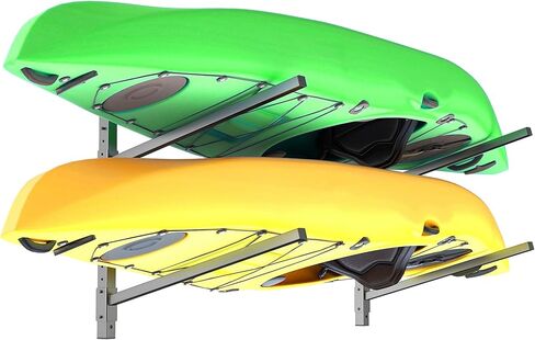 TORACK Heavy-Duty Kayak Storage Rack, Wall Mount Kayak Hanger for Garage Indoor Kayaks Holders for Surfboards, Skis, Snowboards, Paddle Boards Holds Up to 220 lbs(2-Tier for 2 Kayaks) in Kuwait
