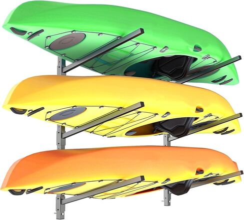 TORACK Heavy-Duty Kayak Storage Rack, Wall Mount Kayak Hanger for Garage Indoor Kayaks Holders for Surfboards, Skis, Snowboards, Paddle Boards Holds Up to 220 lbs(2-Tier for 2 Kayaks) in Saudi Arabia