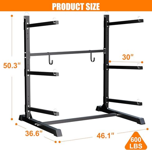 Outdoor Freestanding Kayak Rack, Heavy Duty Kayak Stand for 3 Kayaks, Canoe, Surfboard, Paddle Board Storage, Hold up to 600lbs, Black in Kuwait