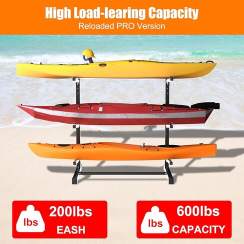 Outdoor Freestanding Kayak Rack, Heavy Duty Kayak Stand for 3 Kayaks, Canoe, Surfboard, Paddle Board Storage, Hold up to 600lbs, Black in Kuwait