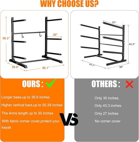 Outdoor Freestanding Kayak Rack, Heavy Duty Kayak Stand for 3 Kayaks, Canoe, Surfboard, Paddle Board Storage, Hold up to 600lbs, Black in Kuwait