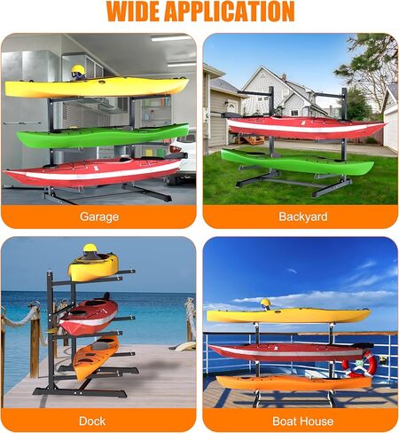 Outdoor Freestanding Kayak Rack, Heavy Duty Kayak Stand for 3 Kayaks, Canoe, Surfboard, Paddle Board Storage, Hold up to 600lbs, Black in Kuwait