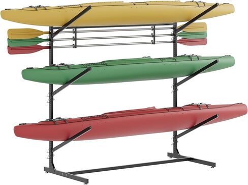Kayak Storage Rack, Freestanding Kayak Racks for Garage, 3-Tier Adjustable Indoor Outdoor Stand for Kayaks, Canoes, Surfboard & Paddleboard, Black in Saudi Arabia