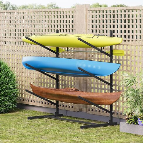 Kayak Storage Rack, Freestanding Kayak Racks for Garage, 3-Tier Adjustable Indoor Outdoor Stand for Kayaks, Canoes, Surfboard & Paddleboard, Black in Saudi Arabia
