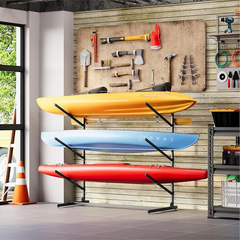 Kayak Storage Rack, Freestanding Kayak Racks for Garage, 3-Tier Adjustable Indoor Outdoor Stand for Kayaks, Canoes, Surfboard & Paddleboard, Black in Saudi Arabia