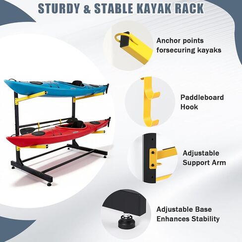 Kayak Storage Rack, Freestanding Kayak Racks for Garage, Heavy Duty Adjustable Kayak Stand Indoor Outdoor Storage Rack for Kayaks, Canoes, Surfboard & Paddleboard in Saudi Arabia