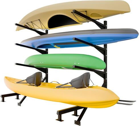 رف تخزين قاعدة قوارب الكاياك عالي التحمل من LAJIAOZ، حامل كاياك مثبت على الماء بأربعة طبقات للرصيف والرصيف، مقاوم للصدأ، يحمل 4 قوارب كاياك يصل وزنها إلى 400 رطل، تخزين بجانب الماء موفر للمساحة in Kuwait