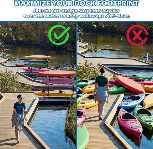 رف تخزين قاعدة قوارب الكاياك عالي التحمل من LAJIAOZ، حامل كاياك مثبت على الماء بأربعة طبقات للرصيف والرصيف، مقاوم للصدأ، يحمل 4 قوارب كاياك يصل وزنها إلى 400 رطل، تخزين بجانب الماء موفر للمساحة in Kuwait