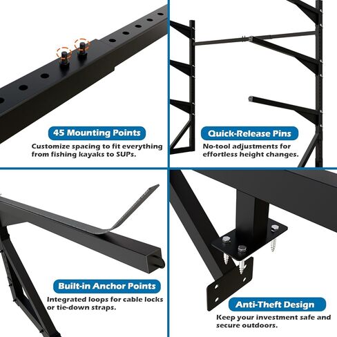 رف تخزين قاعدة قوارب الكاياك عالي التحمل من LAJIAOZ، حامل كاياك مثبت على الماء بأربعة طبقات للرصيف والرصيف، مقاوم للصدأ، يحمل 4 قوارب كاياك يصل وزنها إلى 400 رطل، تخزين بجانب الماء موفر للمساحة in Kuwait