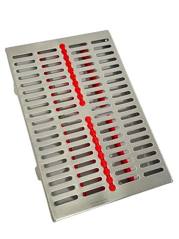 Large Sterilization Cassette for 20 Instruments, Size 11" x 7" x 1.25", & 20 Slot Red Silicone Inserts - German Stainless Steel in Saudi Arabia