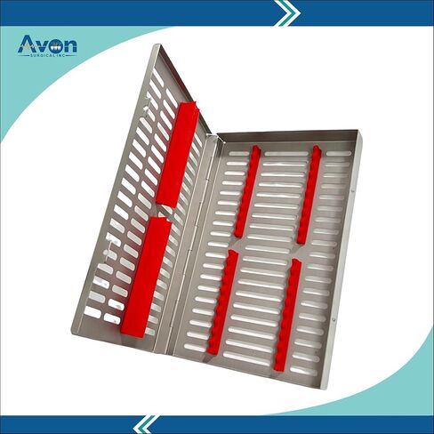 Large Sterilization Cassette for 20 Instruments, Size 11" x 7" x 1.25", & 20 Slot Red Silicone Inserts - German Stainless Steel in Saudi Arabia