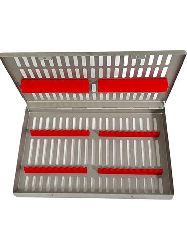 Large Sterilization Cassette for 20 Instruments, Size 11" x 7" x 1.25", & 20 Slot Red Silicone Inserts - German Stainless Steel in Saudi Arabia