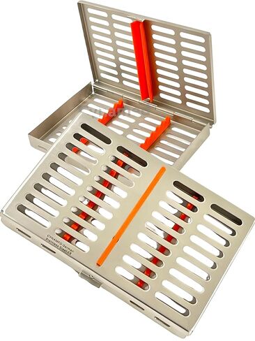 2 Each | Sterilization Box for 10 Instruments with Removable Silicone Inserts | Premium German Stainless Steel | Dental Instruments Autoclave Cassette (10 Slot Orange) in Saudi Arabia