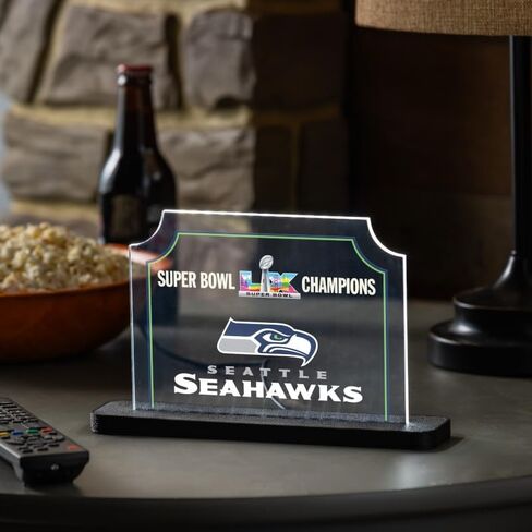 NFL Seattle Seahawks Tabletop LED Light Signs, 2026 Super Bowl LX 60 Championship Desklite LED Décor, Free-Standing Desk Night Light Lamp for Home, Office, Man Cave, Gift for Men, Women, Made in USA in Saudi Arabia