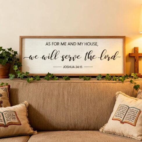 As For Me And My House Wall Art: 40 x 15 Inch Framed Christian Scripture Sign, Joshua 24:15 Bible Verse Rustic Wooden Wall Decor, Horizontal Religious Farmhouse Decor for Living Room Bedroom in Saudi Arabia